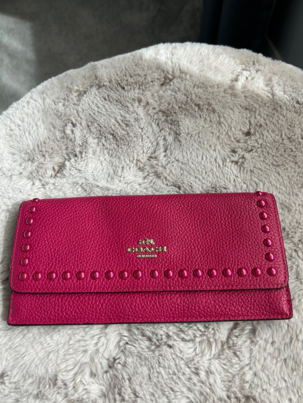 Coach Hot Pink Studded Pebbled Leather Continental Wallet